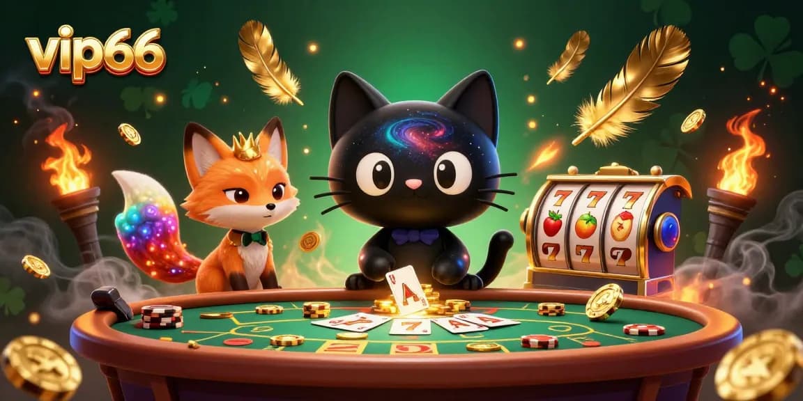 Engage with vip66's thrilling cosmic casino experience filled with golden chips, colorful characters, and action.