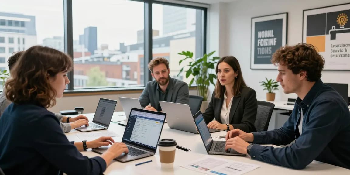 Team discussing small business IT support London in a modern office.