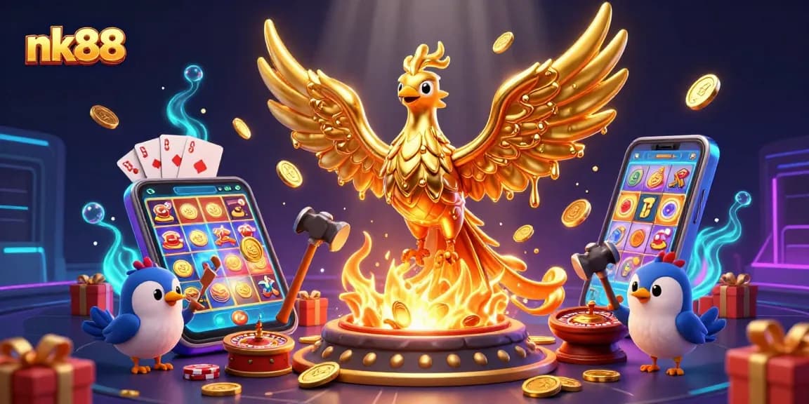 Engage in the thrilling world of nk88 with golden coins and vibrant slot game elements.