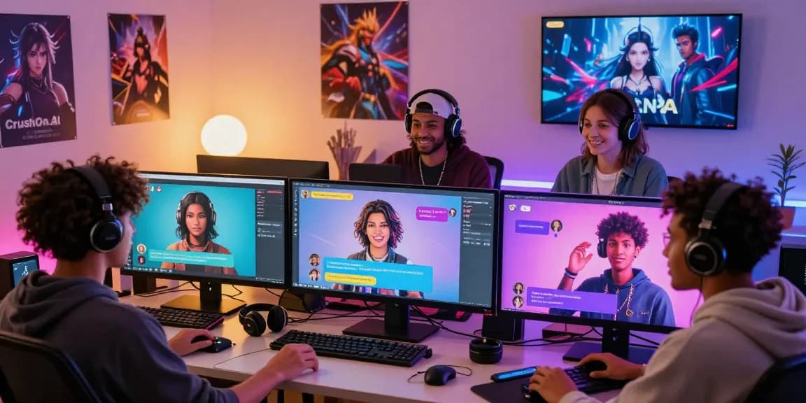 Engaging scene of users customizing their character ai nsfw companions on CrushOn.AI, showcasing vibrant chat interactions.