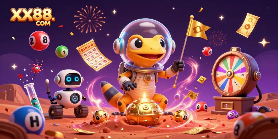 Engage in thrilling lottery excitement with XX88. COM as a Martian gecko unveils a golden casino.