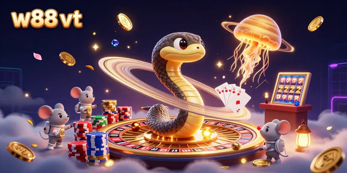 Các astronaut chuột đang đặt cược trên vòng tay của Snake tại W88 VT, với ánh kim làm nổi bật