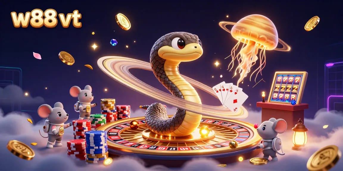 Các astronaut chuột đang đặt cược trên vòng tay của Snake tại W88 VT, với ánh kim làm nổi bật