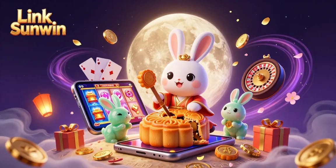 Link Sunwin showcases a vibrant casino scene with mythical elements and engaging game symbols.