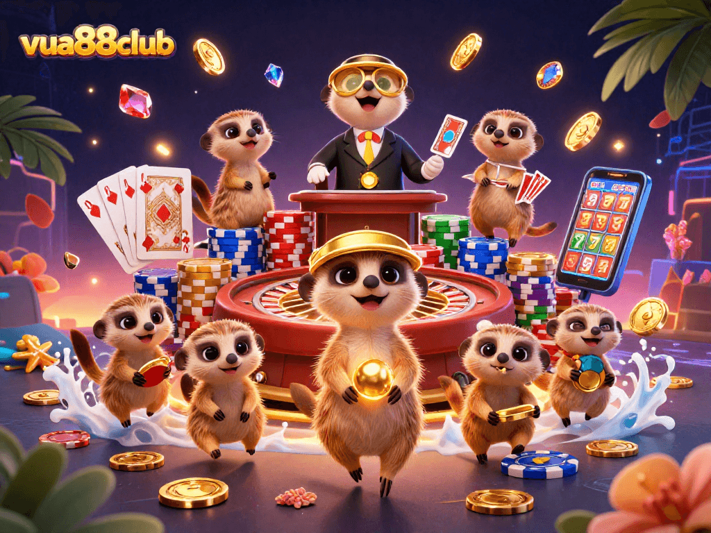 Experience thrilling gameplay with the colorful characters of vua88club in a lively casino atmosphere.