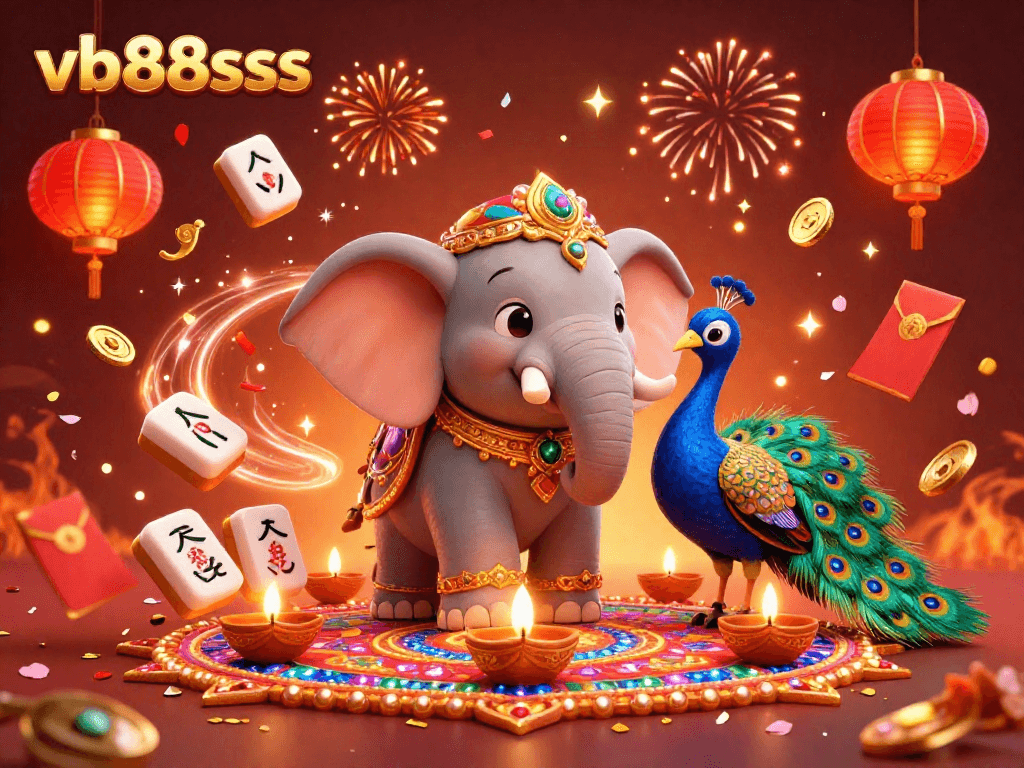 Bet on big wins at vb88sss with vibrant casino-themed illustration featuring unique Diwali elements.