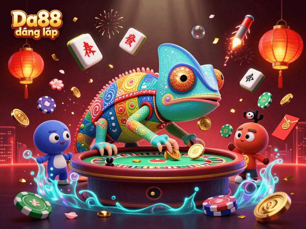Experience thrilling gameplay at Da88 đăng nhập as the chameleon casino owner watches over high-stakes games.
