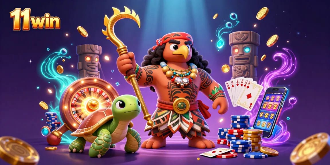 Spin the 3D roulette wheel and win at 11 win with vibrant casino graphics and festive character designs.