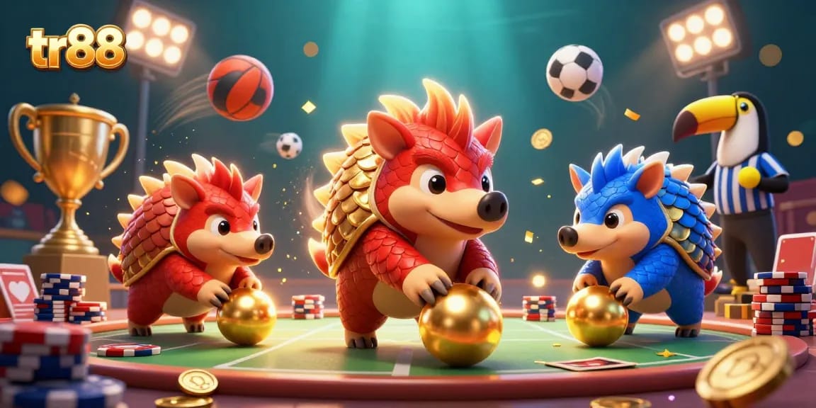 tr88 pangolins compete in a dynamic casino scene filled with gold coins and vibrant game elements.