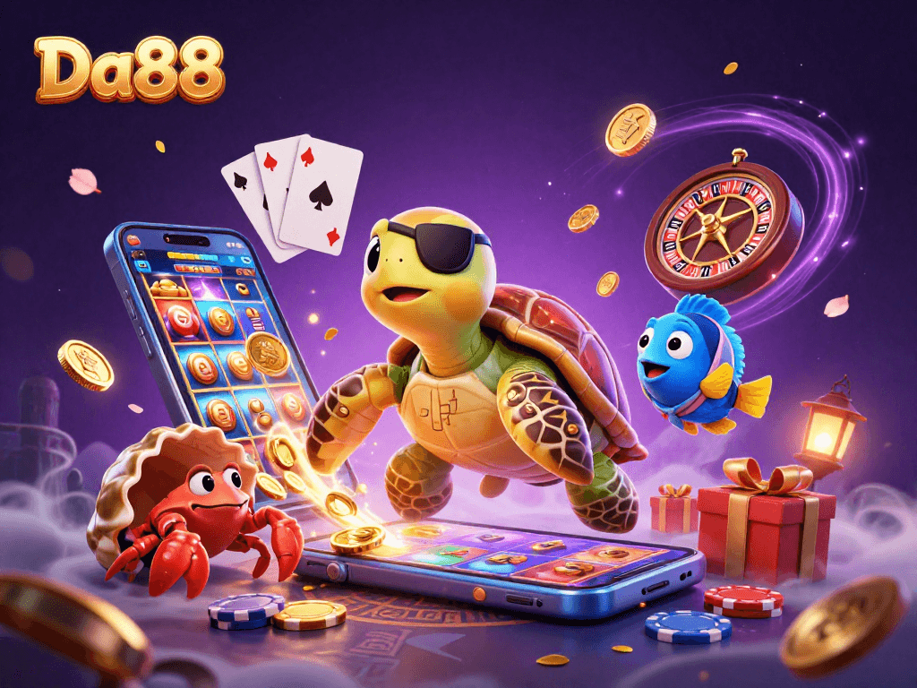 Experience thrilling gameplay with Da88's vibrant 3D illustrations showcasing exciting gambling elements