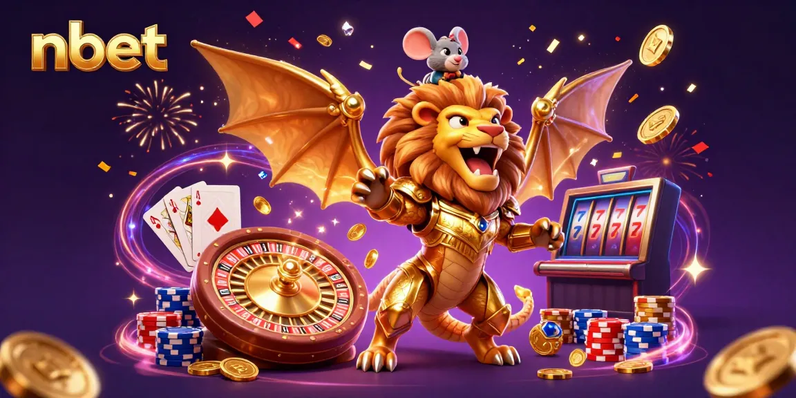 Engage in thrilling online gaming with nbet's ultra-detailed 3D casino scene featuring a triumphant chimera.