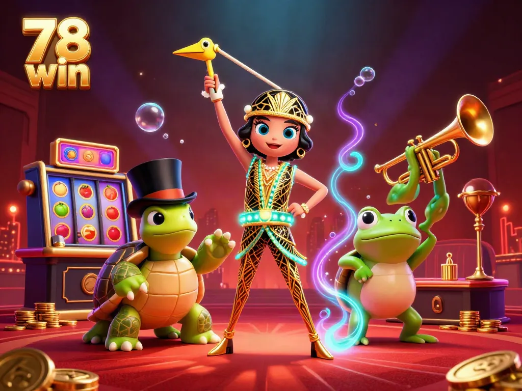 Engage with 78 win's vibrant casino atmosphere featuring lively characters and dynamic gaming elements.