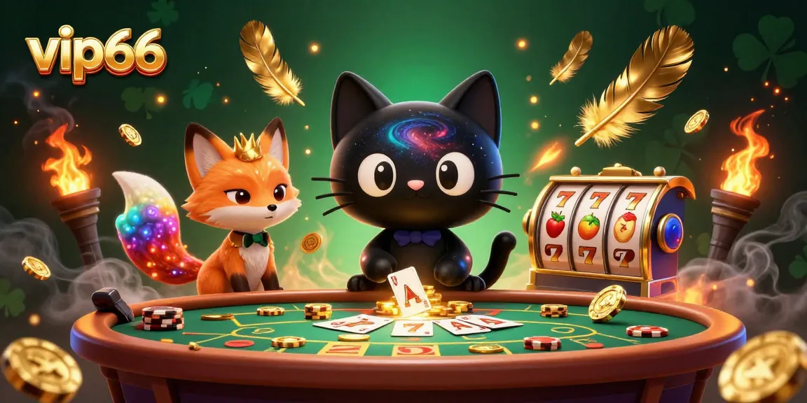 Engage with vip66's thrilling cosmic casino experience filled with golden chips, colorful characters, and action.