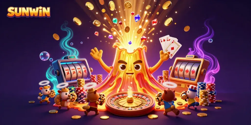 SUNWIN's golden volcano erupts treasures in a vibrant online casino scene filled with excitement.