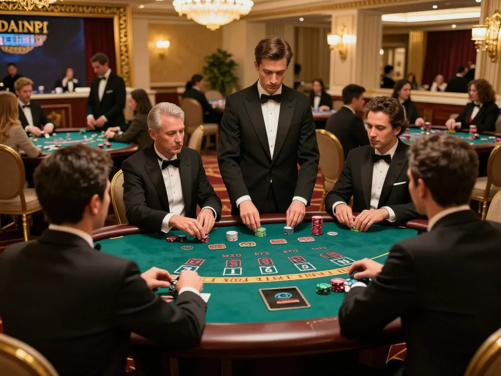 Players engaging in a strategic game of blackjack at ee88's upscale casino.