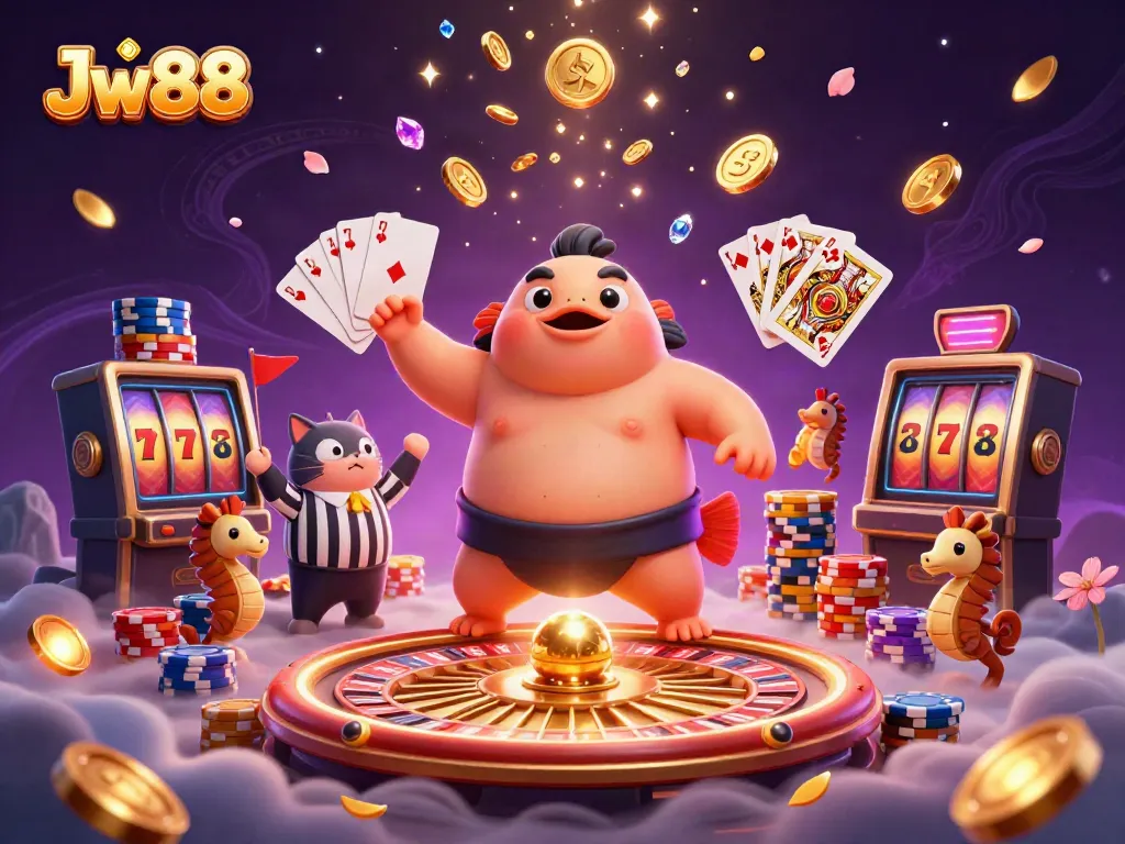 Experience the thrilling underwater casino atmosphere with Jw88's vibrant characters and dynamic gaming elements.
