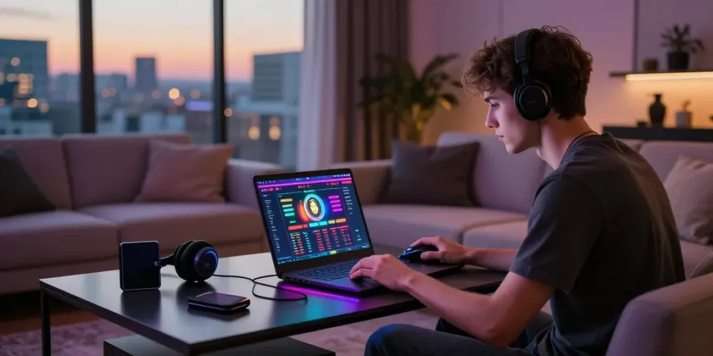 Best Crypto Casino in Canada 2026 gaming setup showcasing a young adult engaged in online gambling.