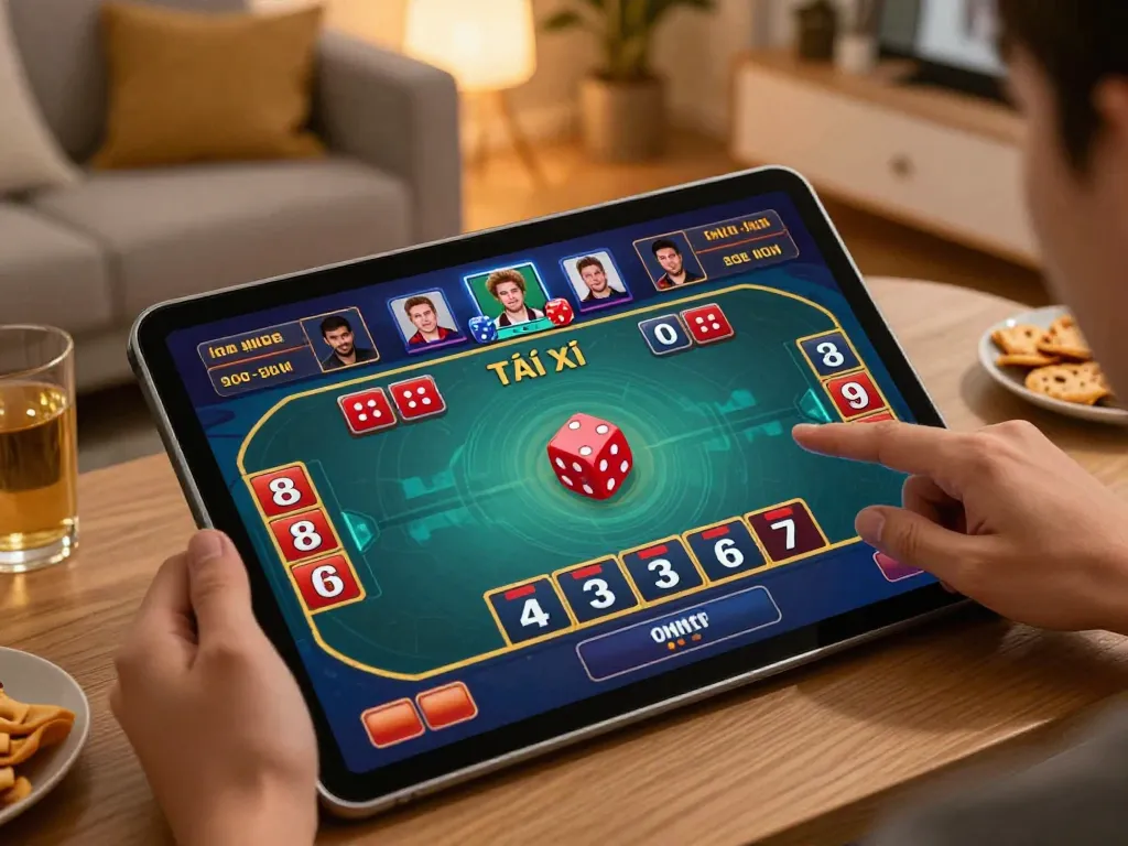 Tài xỉu online gaming session with interactive betting interface and vibrant dice display.
