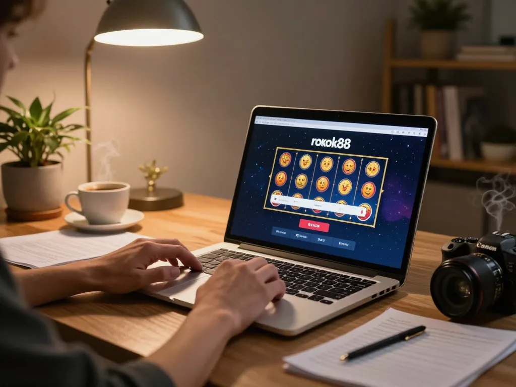 Jelajahi layar login slot rokok88 di laptop yang stylish selama sesi permainan online yang mendebarkan