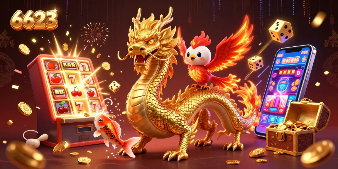 Engage with thrilling 6623 online casino action featuring a dragon, phoenix, and koi fish.