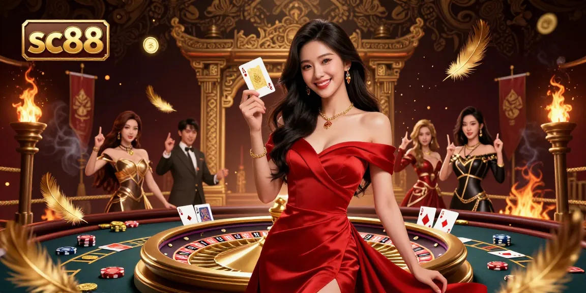 Experience the thrill of sc88 online casino with a stunning young woman in a vibrant gaming illustration.