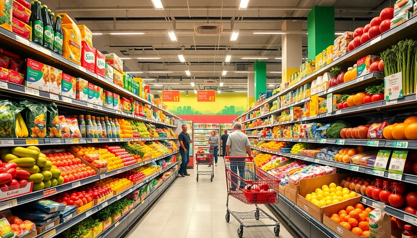Discover vibrant grocery sales with fresh produce and organized shelves in a bustling supermarket. related image
