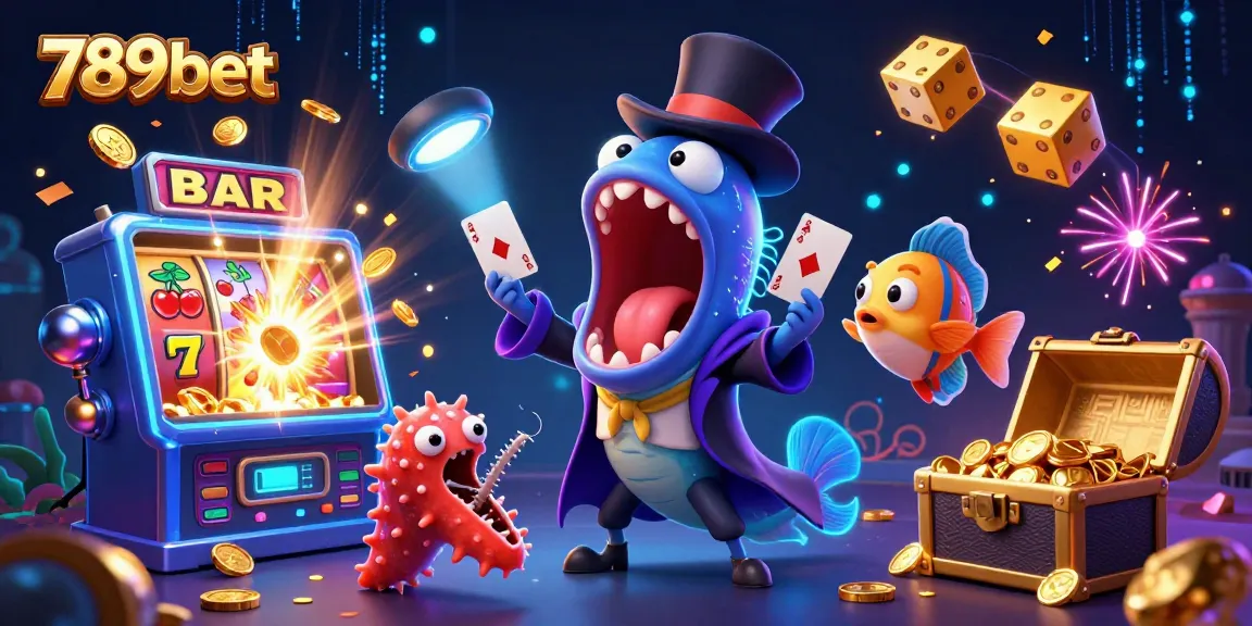 Immerse in the 789bet experience with this enchanting scene showcasing vibrant casino games and imaginative underwater characters.