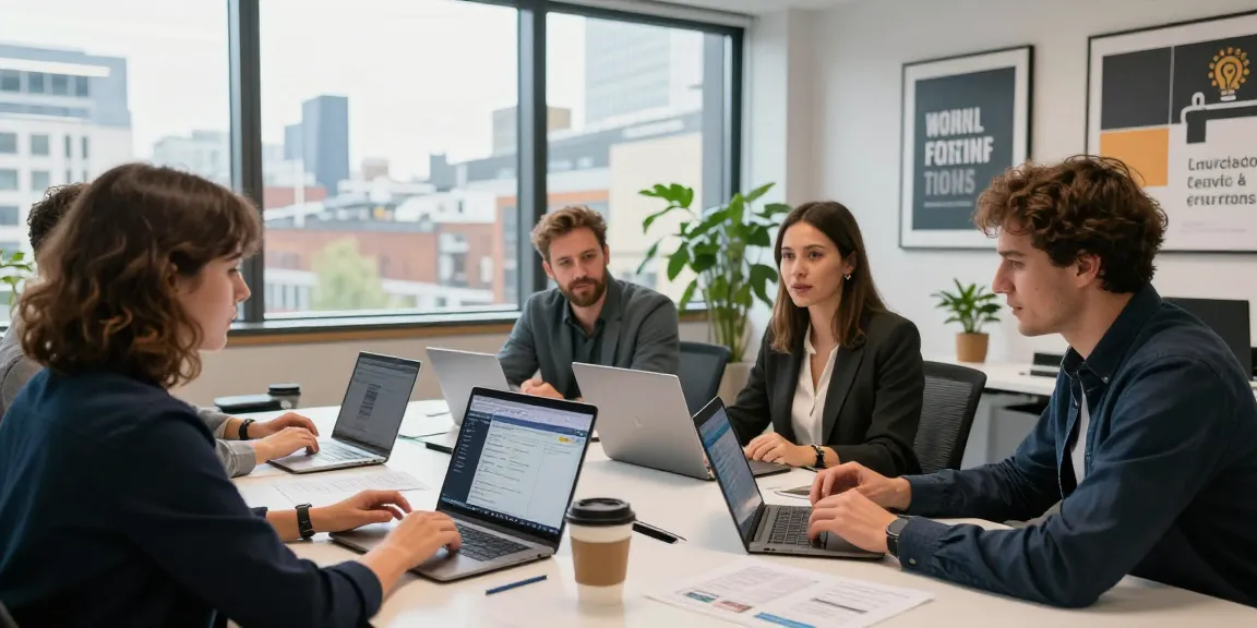 Team discussing small business IT support London in a modern office.