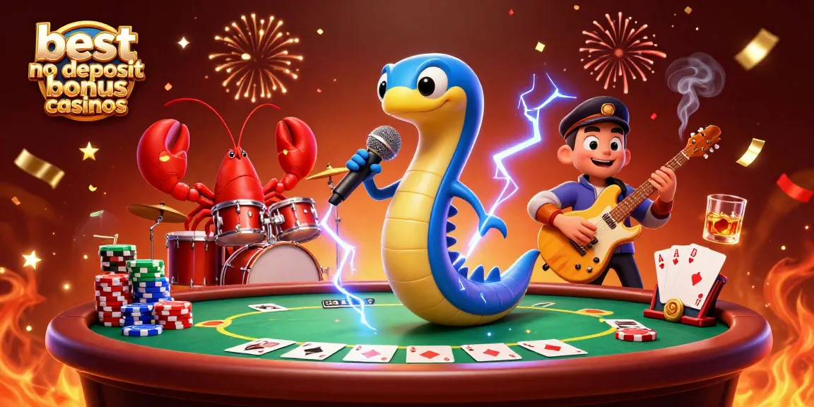 Experience the excitement of the best no deposit bonus casinos with a vibrant underwater casino scene featuring playful marine characters.