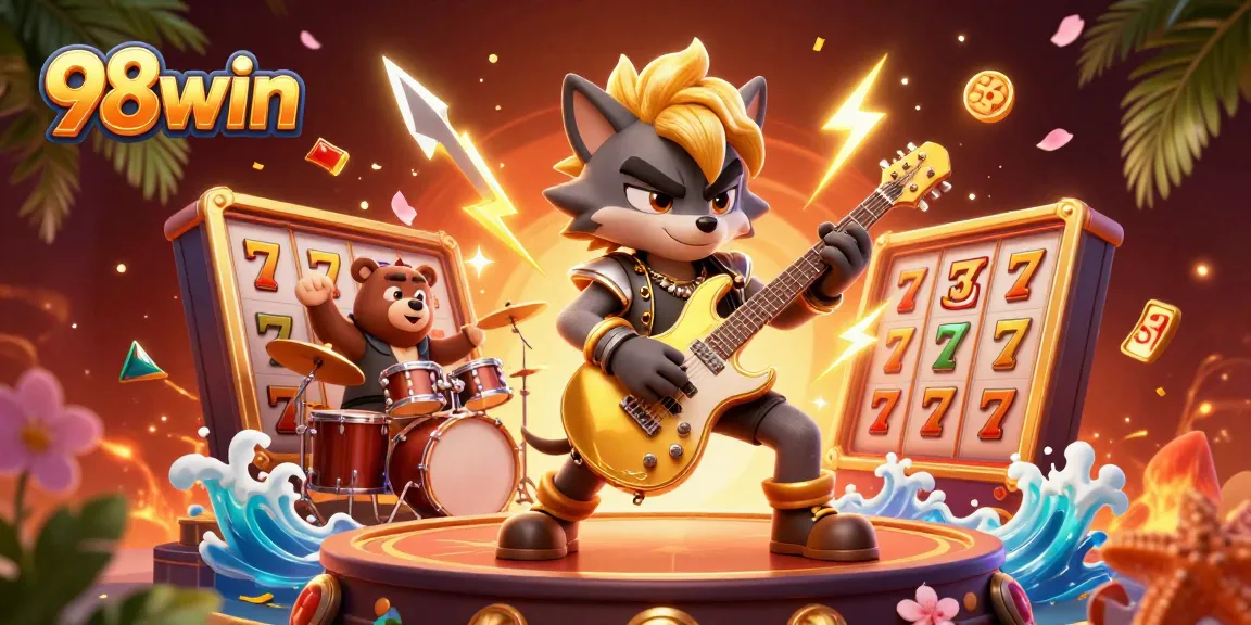 Experience thrilling 98win casino excitement with a winning rock star and vibrant game action.